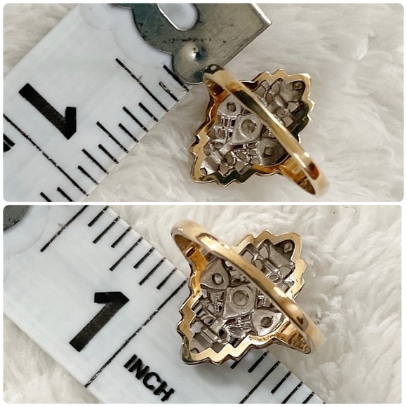 Vintage 14K Solid Gold Filigree Diamond Navette Ring Art Deco Revival Sz 4.75 - Picture 12 of 15